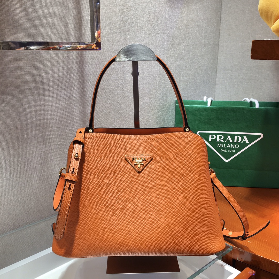 Prada Matinee Saffiano Leather Handbag Bag Tote Orange 1BA282